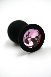 Черная анальная пробка Silicone Large с розовым кристаллом