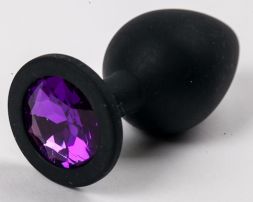 Анальная пробка Silicone Medium Black с фиолетовым стразом