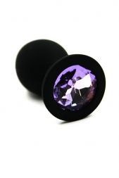 Черная анальная пробка Silicone Medium с фиолетовым кристаллом