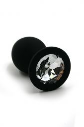Черная анальная пробка Silicone Large с прозрачным кристаллом