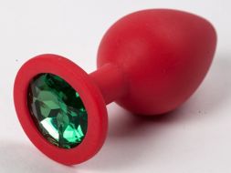 Анальная пробка Silicone Medium Red с зеленым стразом
