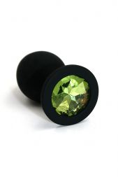 Черная анальная пробка Silicone Medium с кристаллом Light Green