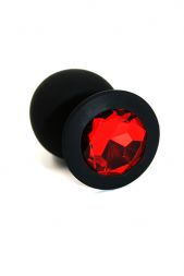 Черная анальная пробка Silicone Large с красным кристаллом