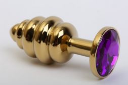Анальная пробка Gold Spiral Small с фиолетовым стразом