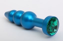 Конусная анальная пробка Spiral Blue с зеленым стразом