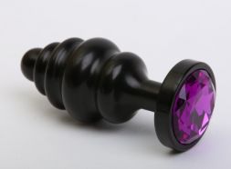 Фигурная анальная пробка Black Medium с фиолетовым стразом