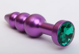 Конусная анальная пробка Spiral Purple с зеленым стразом