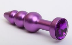 Конусная анальная пробка Metal Spiral с фиолетовым стразом