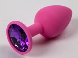 Розовая анальная пробка Silicone Small с фиолетовым стразом