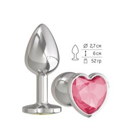 Анальная втулка Silver Small Heart с малиновым кристаллом