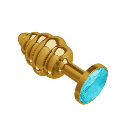 Анальная втулка Gold Spiral Small с голубым кристаллом