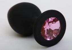 Анальная пробка Silicone Black Medium с розовым стразом
