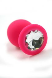Розовая анальная пробка Silicone Large с прозрачным кристаллом