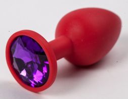 Красная анальная пробка Silicone Small с фиолетовым стразом